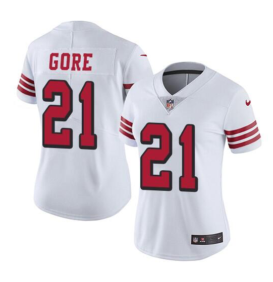 Women's San Francisco 49ers #21 Frank Gore White Stitched Jersey(Run Small) Women's San Francisco 49ers #21 Frank Gore White Stitched Jersey(Run Small)
